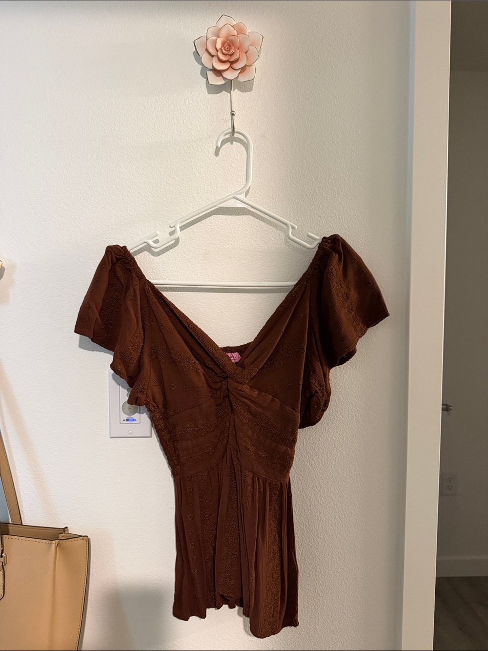 Women’s Brown Flutter Sleeve with Twist in Front